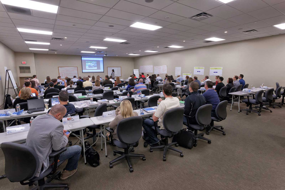 Large Meeting set Classroom Style, at Norris Centers in Fort Worth, Sundance Square.