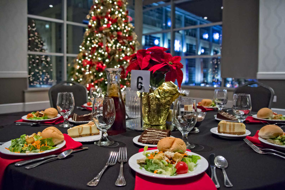 Red Oak Ballroom Houston CityCentre preset salads and desserts at Corporate Holiday Celebration