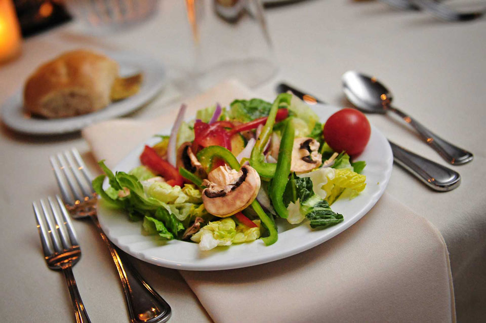 Red Oak Ballroom Houston CityCentre Wedding preset salads on table