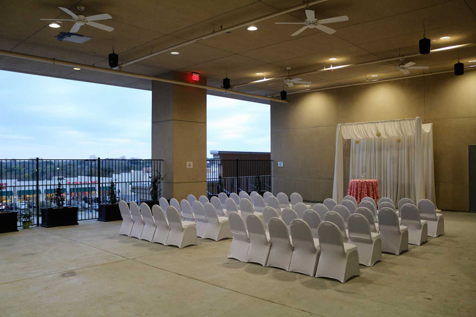Optional Wedding Ceremony setup in San Antonio Red Oak Ballroom's Covered Patio