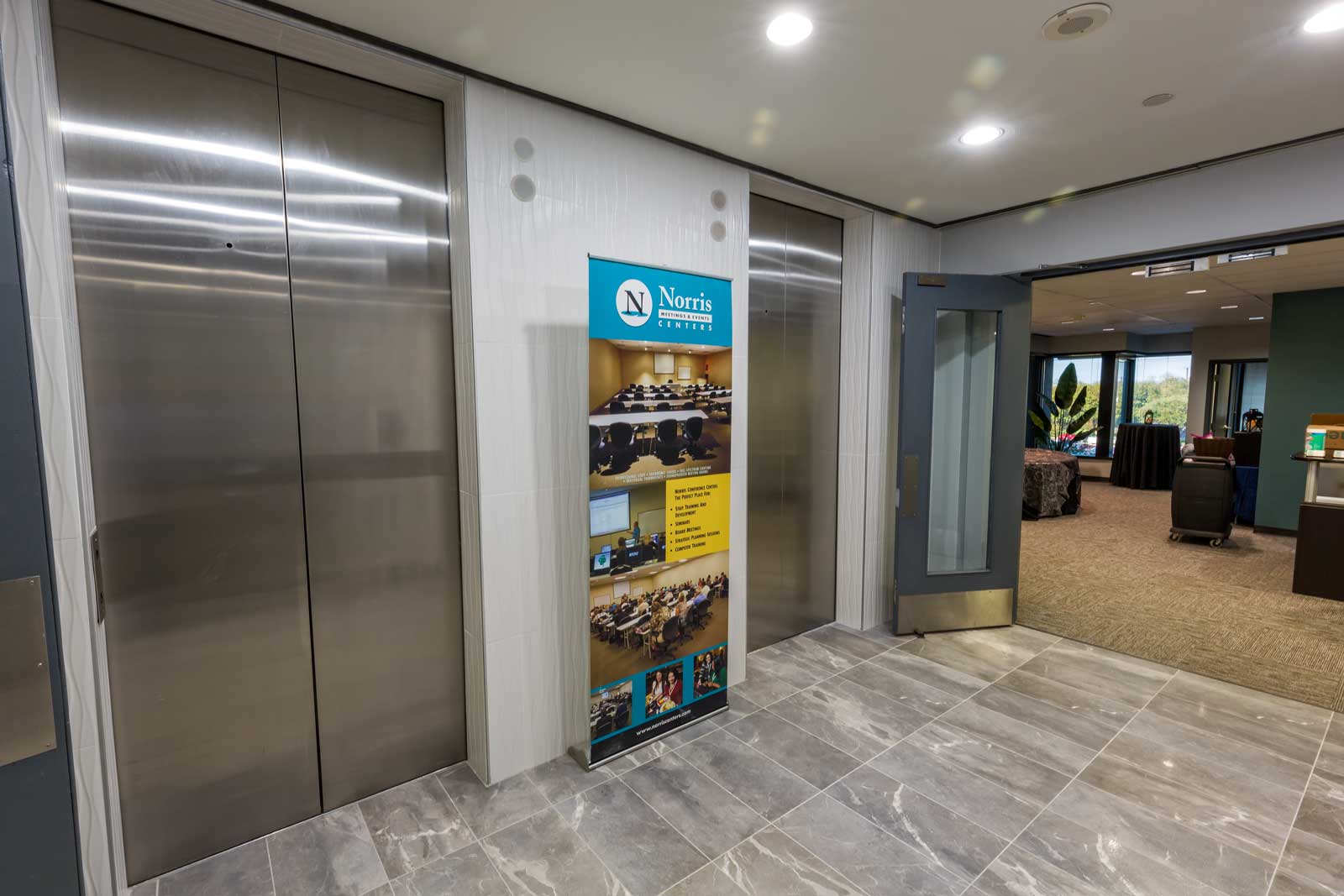 Norris Centers Dallas, View of Elevators and Lobby