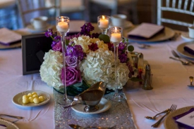 Wedding Table Set with Table Runners and Plate Chargers at the Red Oak Ballroom Houston/CityCentre
